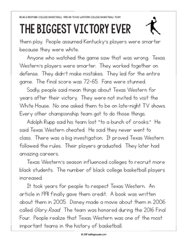 FREE Reading Passage: 1966 Texas Western College Basketball Team ...