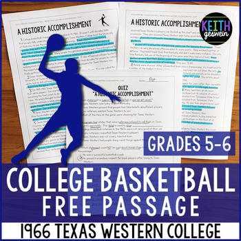 Preview of FREE Reading Passage: 1966 Texas Western College Basketball Team (Grades 5-6)