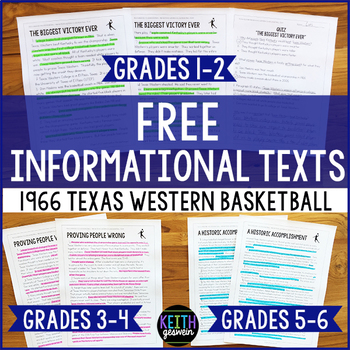 Preview of FREE Reading Passages: 1966 Texas Western College Basketball Team (Grades 1-6)