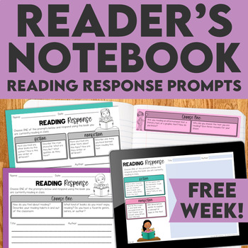Preview of FREE Reader's Response Journal Prompts for Daily Reading Comprehension Notebook