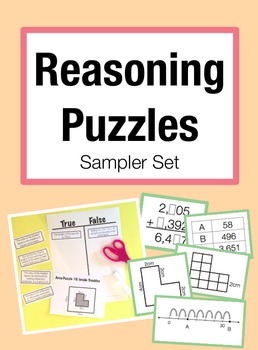 Preview of FREE Reasoning Puzzles: Place Value, Addition, Perimeter, Area, Multiplication