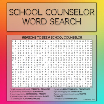 Preview of FREE- Reasons to see a School Counselor word search