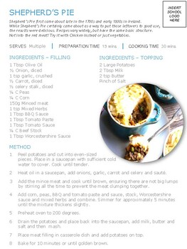 Preview of FREE Recipe - Food Technology - Shepherds Pie - Secondary Students