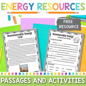 Preview of FREE Renewable and Nonrenewable Resources Reading Passage and Posters | Science