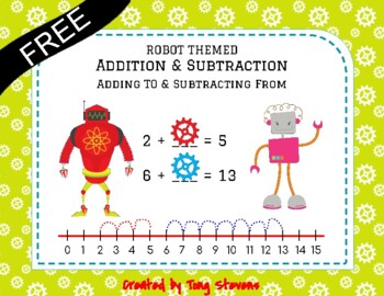 Preview of FREE Robot Addition & Subtraction Worksheets (Number Line)
