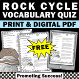 FREE Types of Rocks Vocabulary Quiz, Rock Cycle Worksheet, Digital & Printable