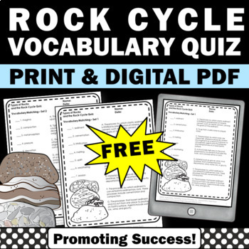 Preview of FREE The Rock Cycle Activity Quiz Rocks and Minerals 4th Grade 5th Grade Science