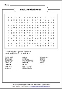 Preview of FREE Rocks and Minerals Word Search