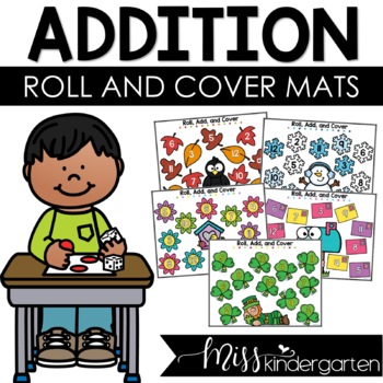 Preview of FREE Kindergarten Addition Centers Roll and Cover Mats Math Centers