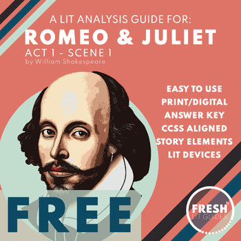 Preview of FREE | Romeo and Juliet by Shakespeare | Act 1 Scene 1 | Literary Analysis Guide