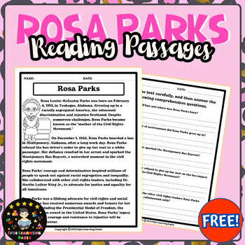 Preview of FREE Rosa Parks Reading Passages | Black & Women's History Month Activity