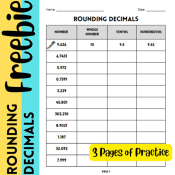 Preview of FREE Rounding Decimals to the Nearest Whole Number, Tenth, & Hundredth Practice