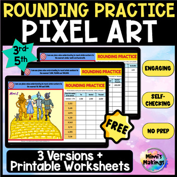 Preview of FREE Rounding Practice Pixel Art Activity - Multiple Levels for 3rd, 4th, or 5th
