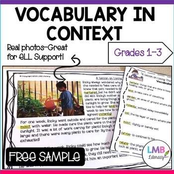 Preview of FREE SAMPLE: Context Clue Passage and Vocabulary Activity for Grades 1-3
