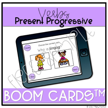 Preview of FREE SAMPLE DECK | Boom Cards™ | Present Progressive Verbs (auxiliary + ing)
