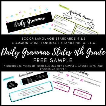 Preview of FREE SAMPLE: Daily Grammar Slides-4th Grade 15 Weeks of Lessons and Practice