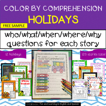 Preview of SAMPLE - Holidays (Color by Comprehension) w/ Digital Option - Distance Learning