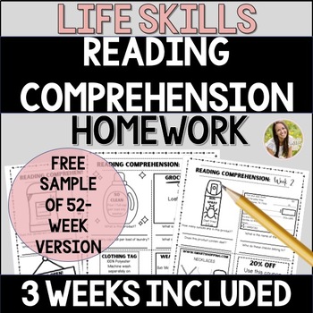 Preview of FREE SAMPLE Life Skills Reading Comprehension Homework or Morning Work Packet