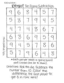 Free Sample** Math Bingo: Subtraction (Using 6 Sided Dice) By Jen Erickson