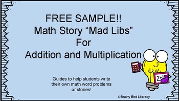 Preview of FREE SAMPLE: Math Stories "Mad-Libs" for Writing Math Word Problems