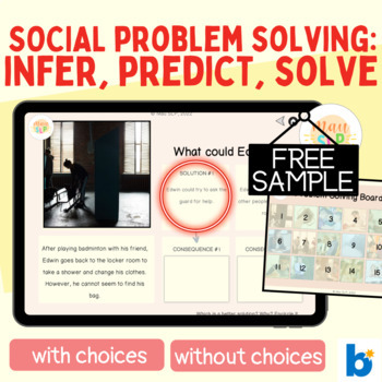 Preview of FREE SAMPLE Social Skills Problem Solving for Speech Therapy Boom Cards™