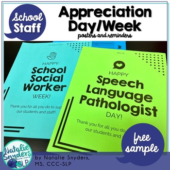 Preview of FREE SAMPLE - Staff Appreciation Posters - SLP Day and School Social Worker Week