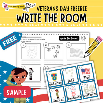 Preview of FREE SAMPLE Veterans Day Write The Room Activity Center | Social Studies Writing