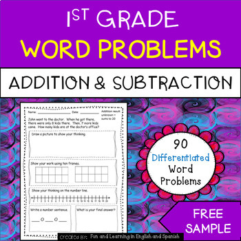 Preview of 1st Grade Word Problems (+ & -) Worksheets w/ Digital Option - Distance Learning