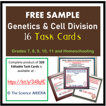 Preview of FREE SAMPLE from Genetics and Cell Division Bundle of 320 Editable Task Cards