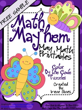 Preview of FREE SAMPLE from Math "May"hem ~ May Math Printables Color By The Code Puzzles