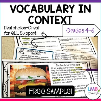 Preview of FREE SAMPLE of Context Clue Passage, Vocabulary Activities and Reading Passage