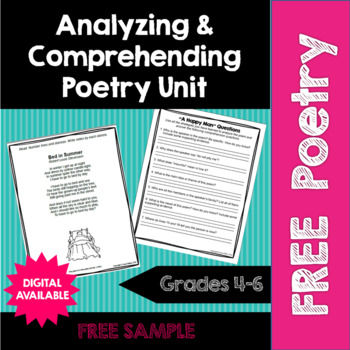Preview of FREE SAMPLE of Poetry Unit: Analyzing and Comprehending Poems- 4th, 5th, 6th
