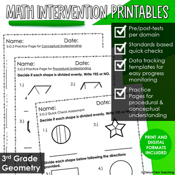 Preview of FREE Math Intervention 3rd Grade Geometry Printables RTI Progress Monitoring