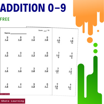 Preview of FREE - SINGLE DIGIT ADDITION WORKSHEETS 0-9 Vertical Math Practice Problems