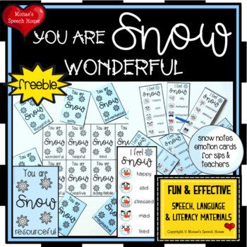 Preview of FREE SNOW WINTER EMOTION CARDS adjectives speech therapy Sped Gen Ed teachers