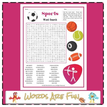 Preview of FREE SPORTS Word Search Puzzle Handout Fun Activity