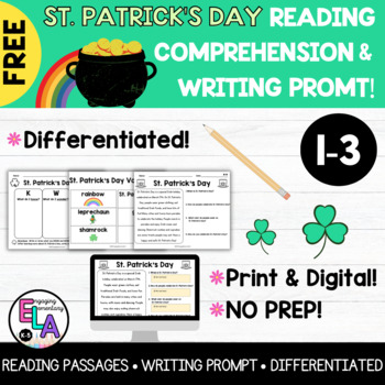 Preview of FREE ST.PATRICK'S DAY Reading Comprehension and Writing Prompt!