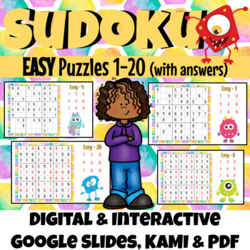 Preview of FREE SUDOKU 20 EASY Puzzles Interactive Digital & Print