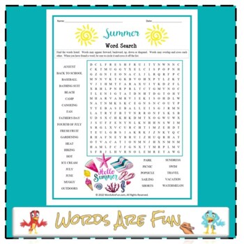 Preview of FREE SUMMER Word Search Puzzle Handout Fun Activity