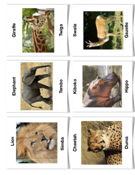Preview of FREE Safari Animal Language Flashcards and Lyric Sheet for "Going On Safari"