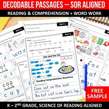 Preview of FREE Sample Science of Reading Fluency Decodable Readers Passages Comprehension