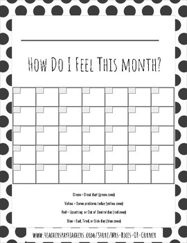 Preview of FREE Sample! Self Regulation & Mental Health Month Check-in- emotiona Regulation