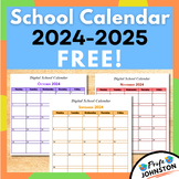 FREE School Calendar 2023-2024 Digital Google Docs