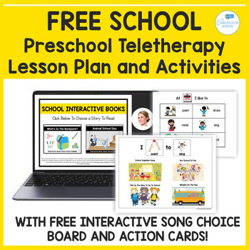 Preview of FREE School Theme Preschool Speech Teletherapy Activities Lesson Plan