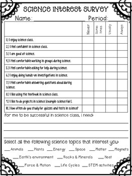 Preview of *FREE* Science Interest Survey FREEBIE - PERFECT FOR BACK TO SCHOOL!