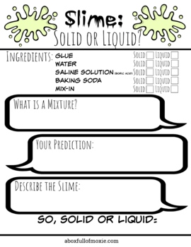 Preview of FREE Science Worksheet for SLIME Experiment - SOLIDS VS. LIQUIDS