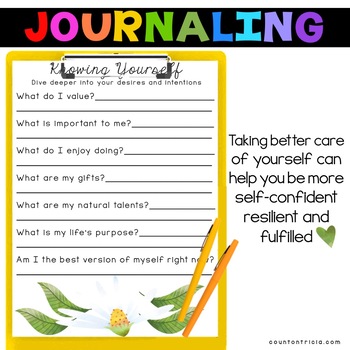 FREE Self Care for Teachers - Mental Health Journaling by Count on Tricia