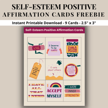 Preview of Self-Esteem Positive Affirmations Cards Positive Self Talk Self-Confidence Words