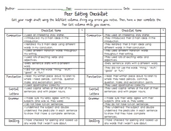 Preview of FREE Self and Peer Editing Checklist