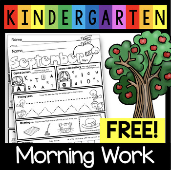 Preview of FREE September Morning Work for Kindergarten - First Day of School Activities